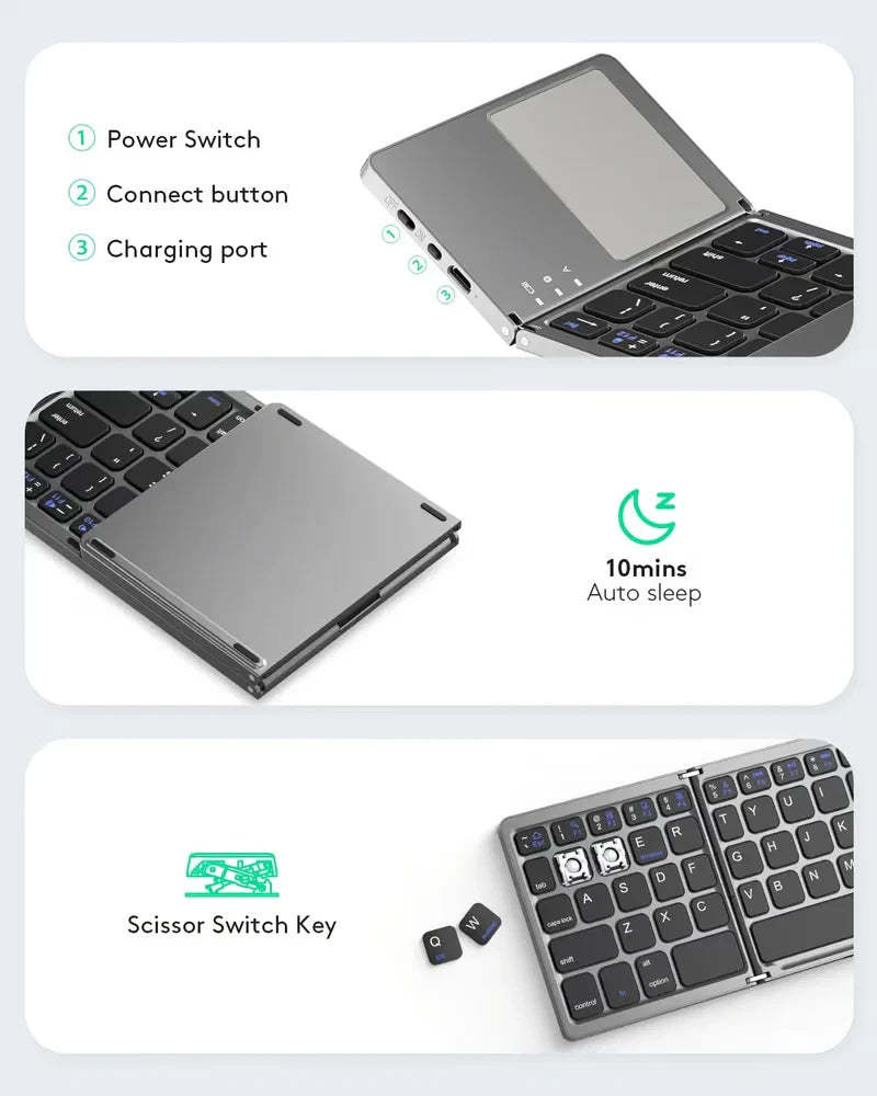 Foldable Bluetooth Keyboard with Touchpad – Type Anywhere, Anytime! 🚀