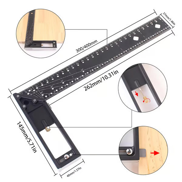 Multi functional Right Angle Ruler 45/90 Degree Hole Angle Ruler