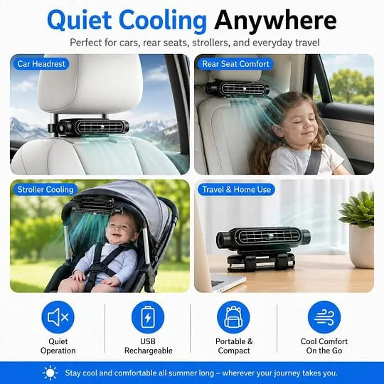 ❄️ Bladeless Car Seat Fan – 2082 New Model