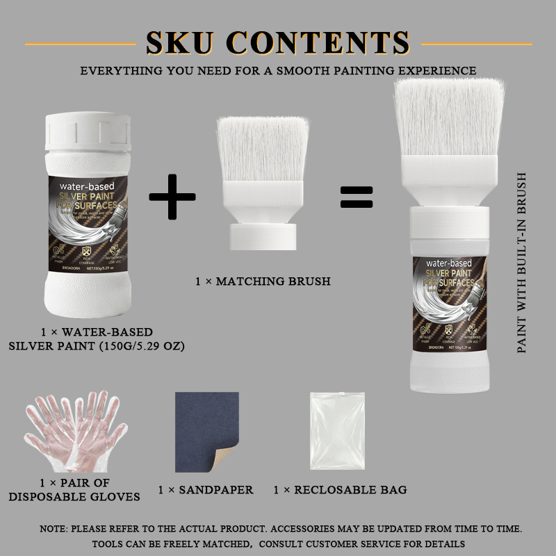Water-Based Silver Paint for Metal & Wood-150g