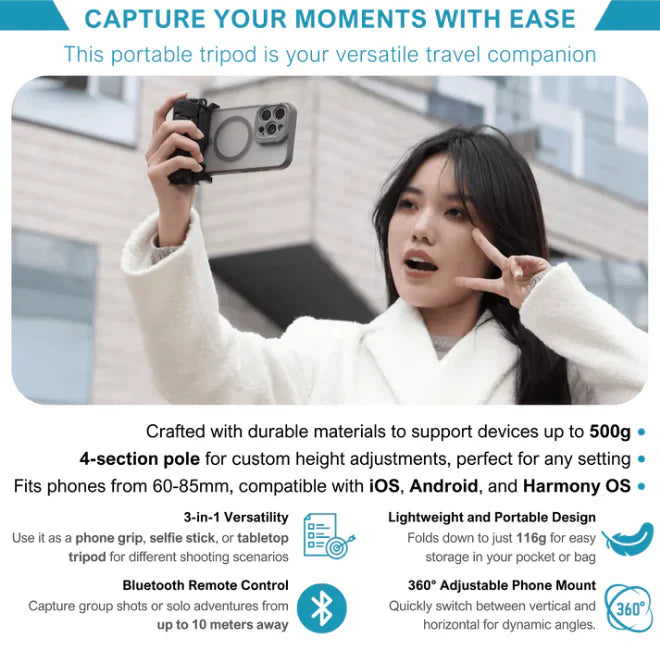 3 in 1 Pocket-sized Folding Bluetooth Selfie Stick Built-in Tripod