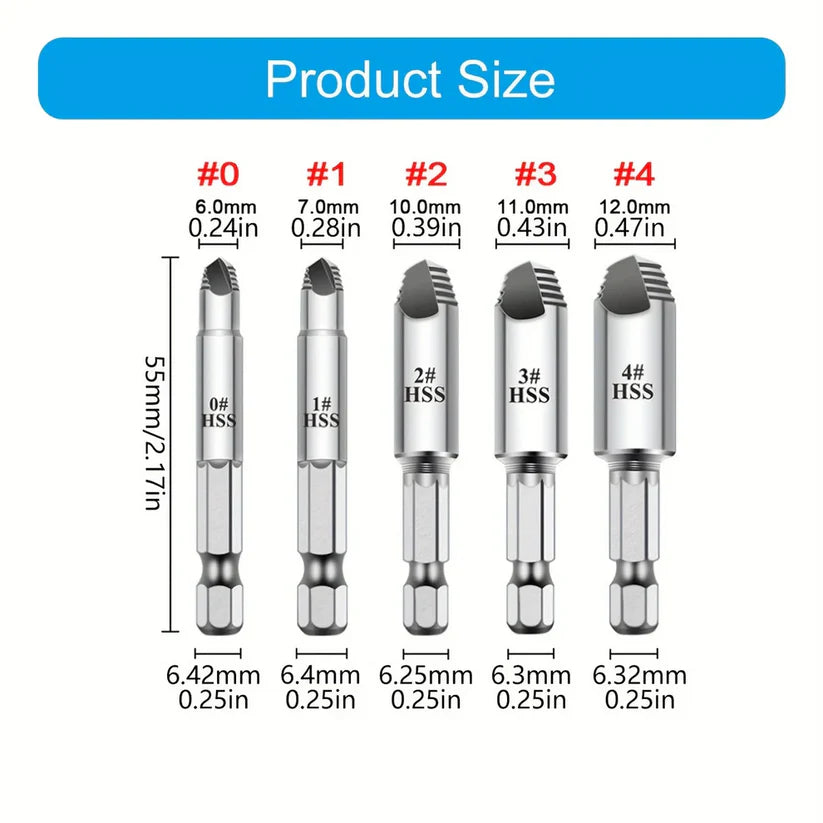 Set of 5 damaged screw out drills