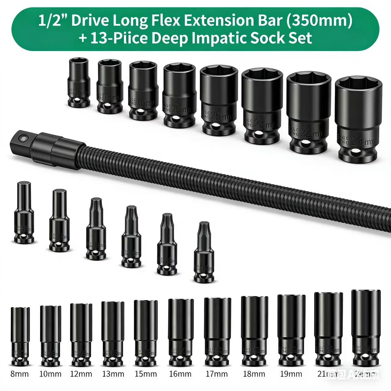 ⚡ 13-Piece Flexible Shaft Set for Electric Wrenches – 1/2" Drive Extension!
