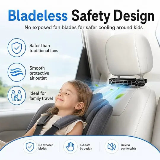 ❄️ Bladeless Car Seat Fan – 2082 New Model