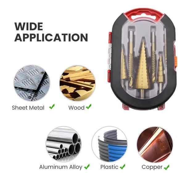 🔥 6PCS Titanium Step Drill Bit Set – Drill Perfect Holes in Seconds!