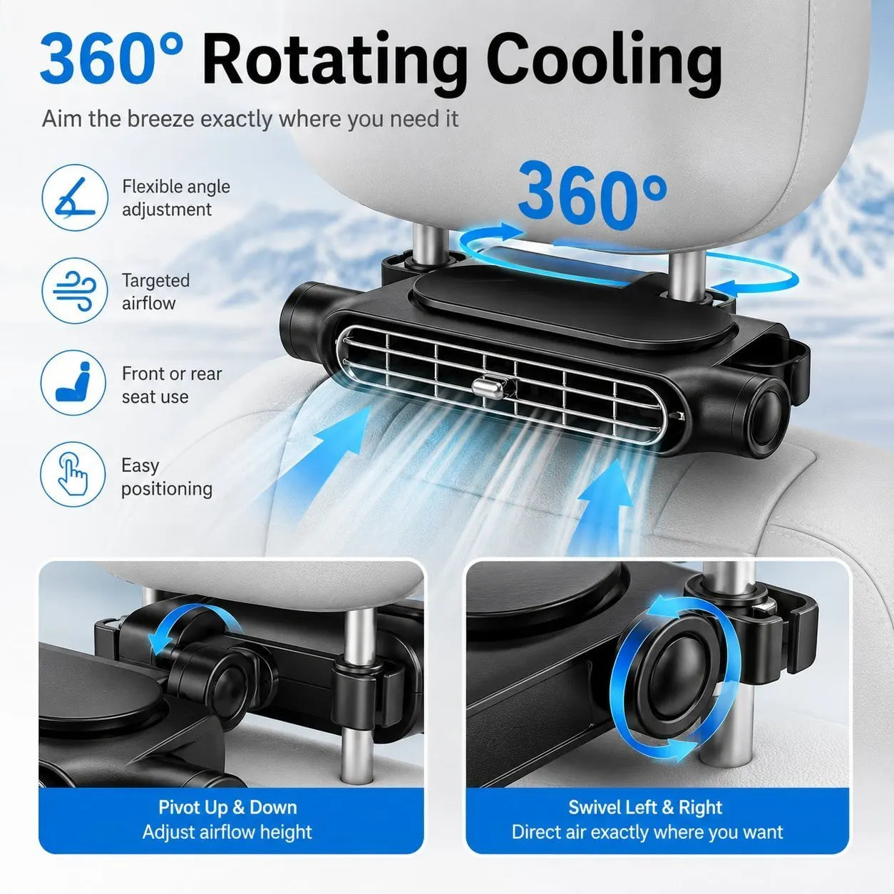 ❄️ Bladeless Car Seat Fan – 2082 New Model