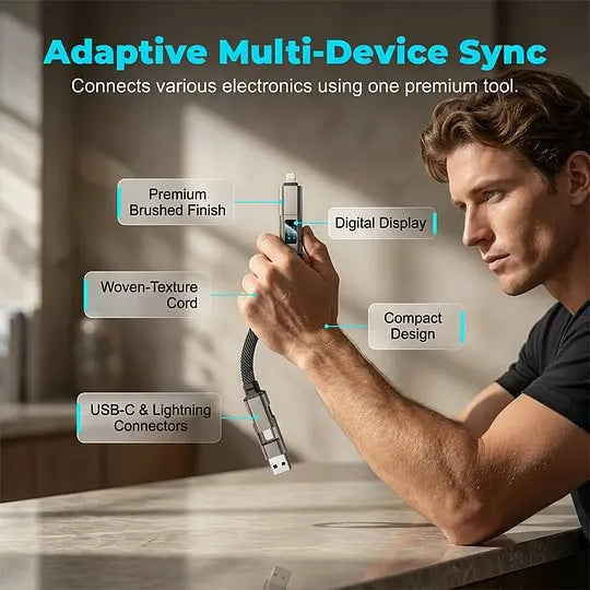 ⚡Fast Charging! 4-in-1 Digital Display Charging Cable 🗝️ Portable Keychain Phone Cord