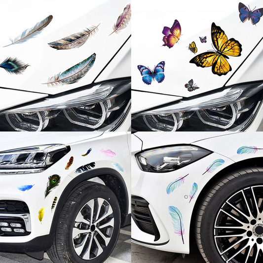 Car Sticker Scratch Cover 3D Decoration Feather butterfly Door Bumper Long Reflective