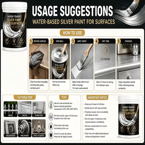 Water-Based Silver Paint for Metal & Wood-150g