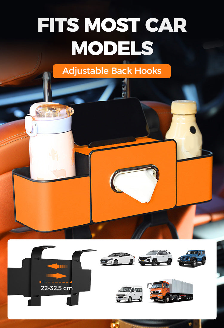 Convenient In-Car Bag Stowing Tidy Multifunctional Car Organizer Rear Drainage Holder Storage Hanging Box for Tissue Cup