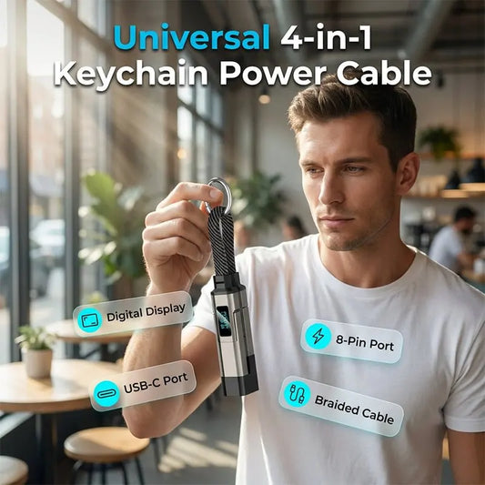 ⚡Fast Charging! 4-in-1 Digital Display Charging Cable 🗝️ Portable Keychain Phone Cord