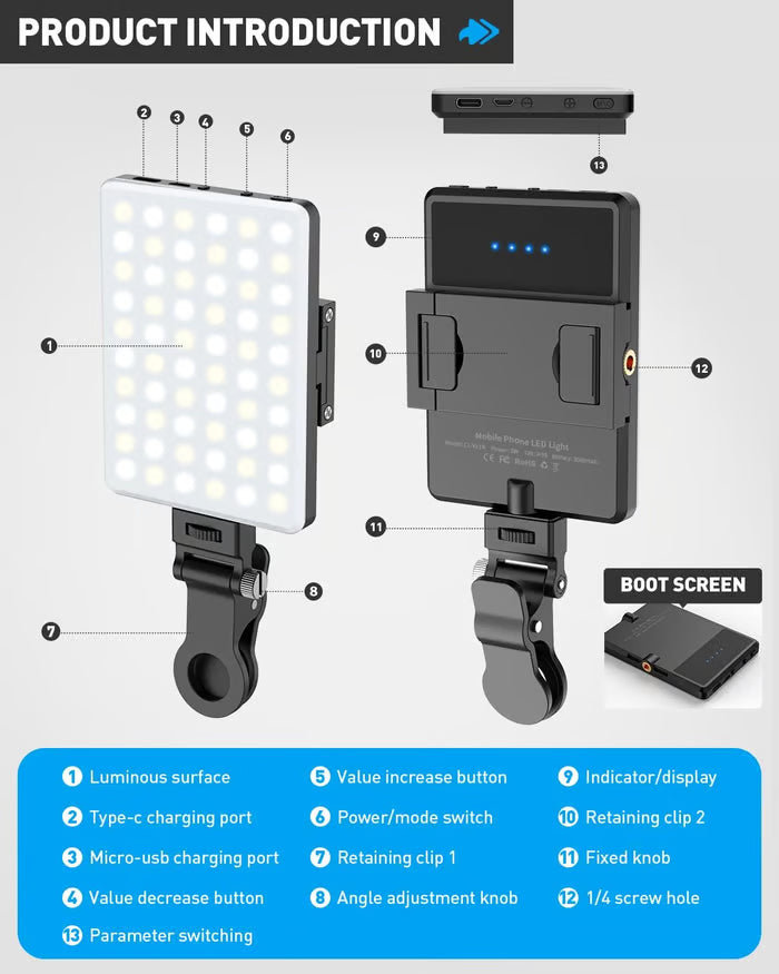 LED Phone Light with Front & Back Clip
