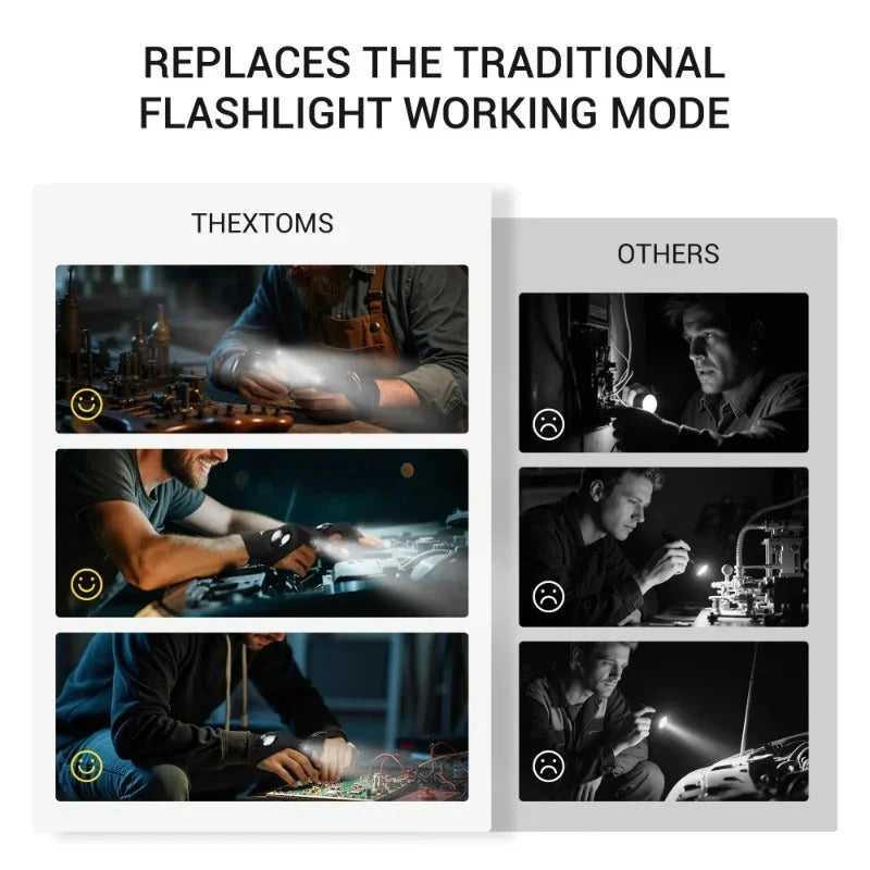 💡 Hands-Free LED Flashlight Gloves – Perfect for Night Work & Outdoor Adventures! 🌙"