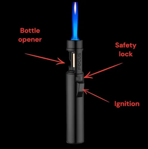 "Portable Torch Lighter-🔥 1300℃ of Pure Power – Windproof, Refillable & Ready for Anything! 💨🍳🏕️"