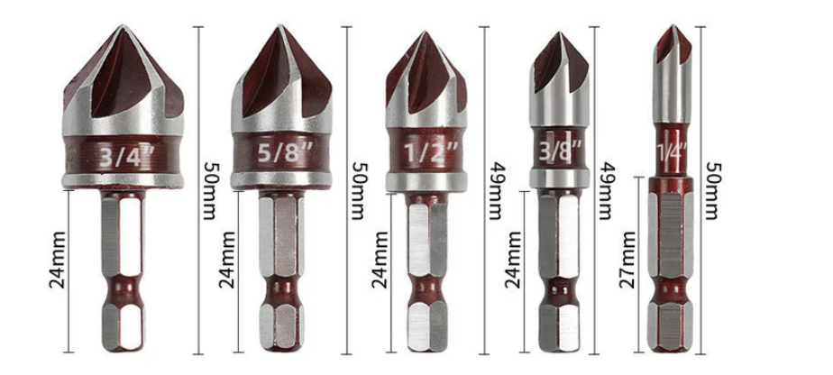 🔥 5PCS Wood Countersink Drill Bit Set – Perfect Chamfer Holes in Seconds!