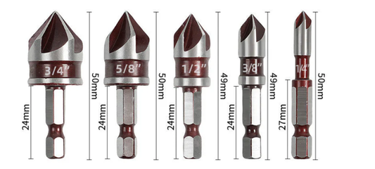 🔥 5PCS Wood Countersink Drill Bit Set – Perfect Chamfer Holes in Seconds!
