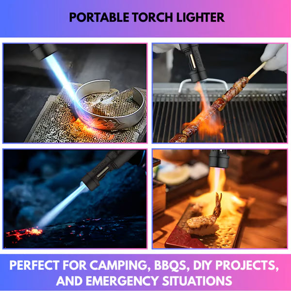 "Portable Torch Lighter-🔥 1300℃ of Pure Power – Windproof, Refillable & Ready for Anything! 💨🍳🏕️"