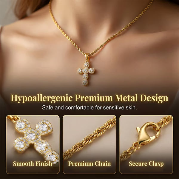 ✝️ Zircon Cross Pendant – Elegant Copper Design 💎