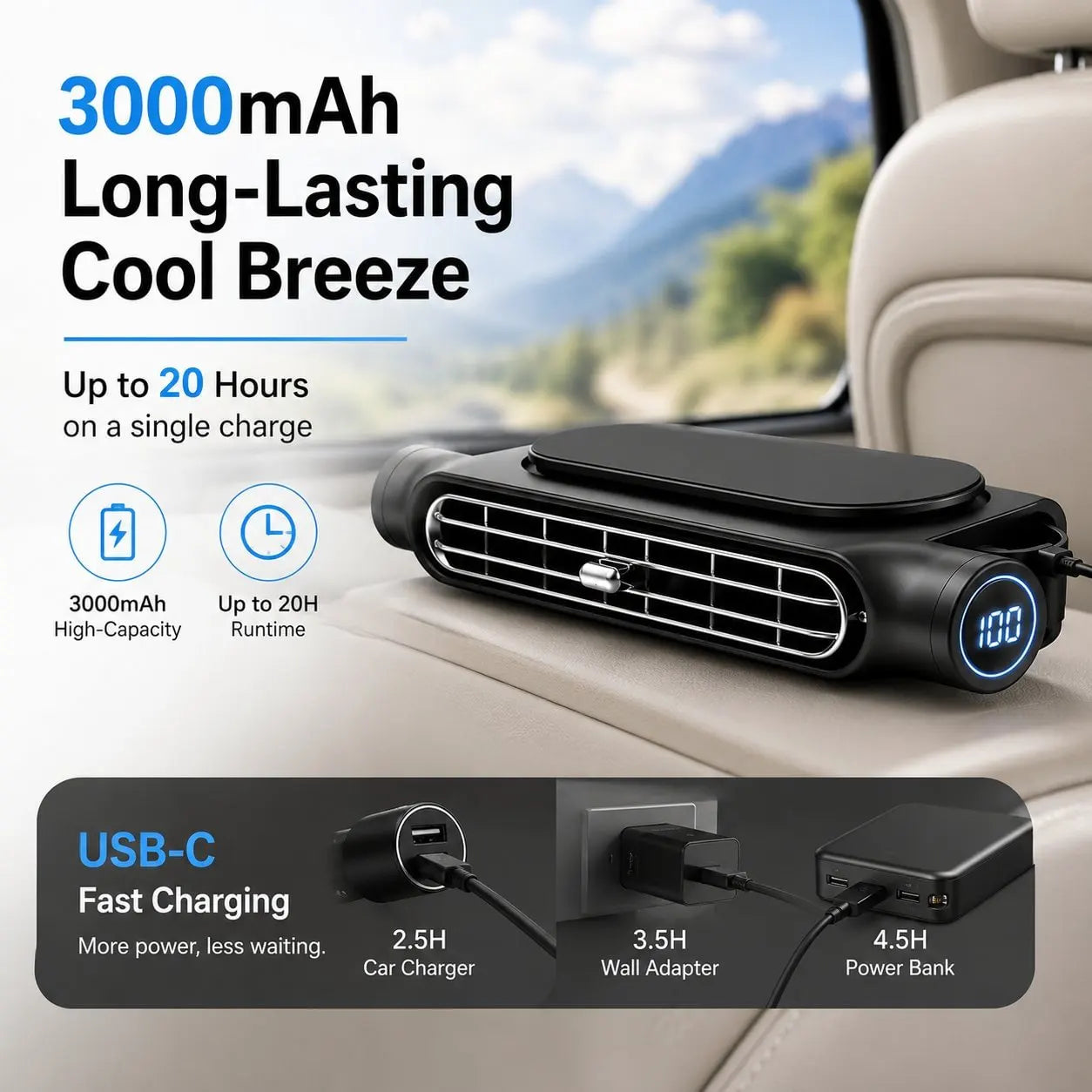 ❄️ Bladeless Car Seat Fan – 2082 New Model
