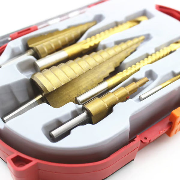 🔥 6PCS Titanium Step Drill Bit Set – Drill Perfect Holes in Seconds!