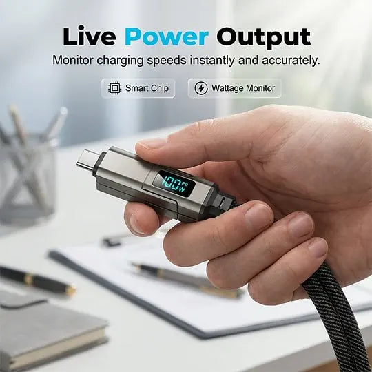⚡Fast Charging! 4-in-1 Digital Display Charging Cable 🗝️ Portable Keychain Phone Cord