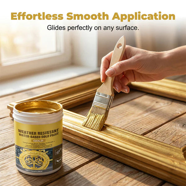 Weather Resistant Gold Paint – Water‑based, brilliant shine. Safe for metal, wood & stone. Lasts rain or shine! 🖌️💛