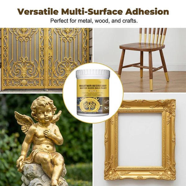 Weather Resistant Gold Paint – Water‑based, brilliant shine. Safe for metal, wood & stone. Lasts rain or shine! 🖌️💛