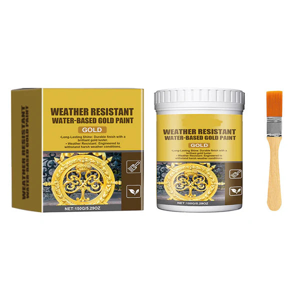Weather Resistant Gold Paint – Water‑based, brilliant shine. Safe for metal, wood & stone. Lasts rain or shine! 🖌️💛